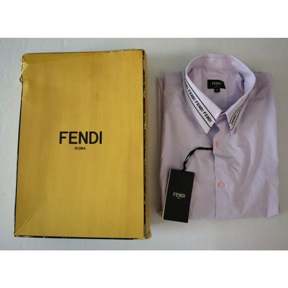 Fendi Men's Sz 42 US XS Peonia Pink Embroidered Collar L/S Button-Up Shirt - Picture 2 of 14